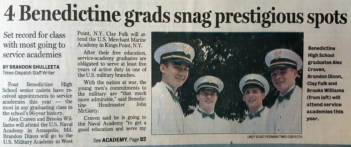 Richmond Times-Dispatch: 4 Benedictine grads snag prestigious spots